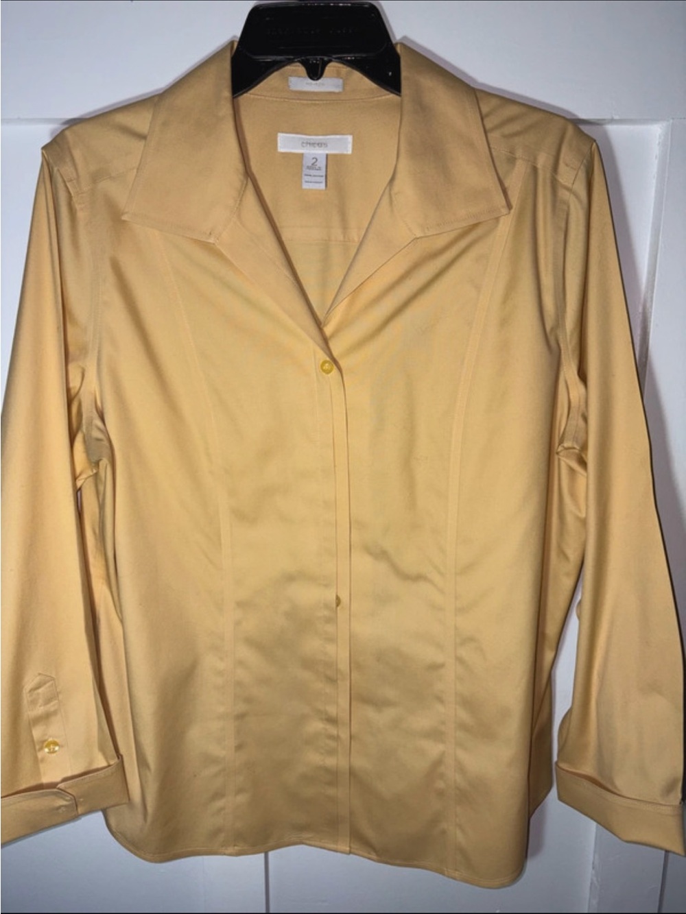 Chico's No Iron Button Up Shirt Pointed Collar & Front Panel Stitching Size 2 ~L